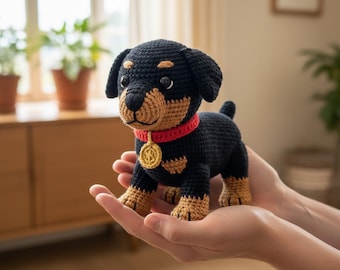 Patron au crochet chiot rottweiler amigurumi, motif chiot rottweiler amigurumi, PDF au crochet, décoration d'intérieur au crochet, patron PDF