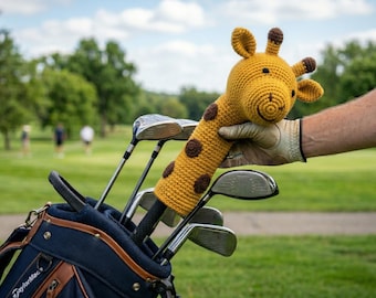 Motif au crochet, couvre-chef de golf girafe, housse de club de golf animal, Amigurumi, PDF termes anglais américains, cadeau de golf amusant pour homme et femme