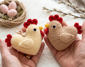 Motif poulet au crochet en forme de coeur, tutoriel poussin de Pâques Amigurumi, cadeau au crochet pour la Saint-Valentin, téléchargement numérique PDF, motif anglais