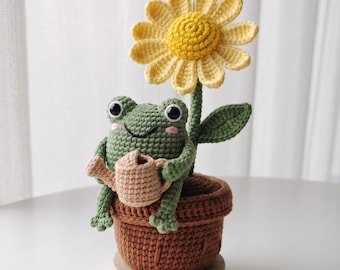 Motif amigurumi de grenouille en pot de fleurs, tutoriel grenouille en pot de fleurs, PDF au crochet grenouille, cadeau pour amoureux des animaux, téléchargement numérique, PDF anglais
