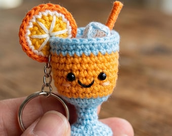 Joli modèle au crochet pour cocktail Amigurumi, mini porte-clé orange Spritz PDF, tutoriel de crochet boisson estivale, téléchargement numérique, conditions anglaises américaines