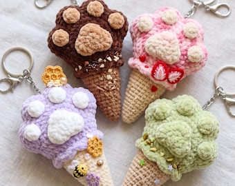 Patron au crochet Patte de cornet de crème glacée, tutoriel porte-clé Amigurumi empreinte de patte, dessert kawaii au crochet PDF, cadeau pour amoureux des animaux, téléchargement numérique