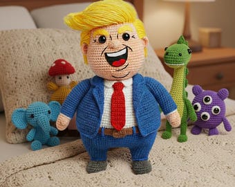 Funny Trump Amigurumi Crochet Pattern, peluche Trump au crochet - modèle au crochet facile et mignon, jouet Trump pour fan, cadeau Trump, amant d'atout