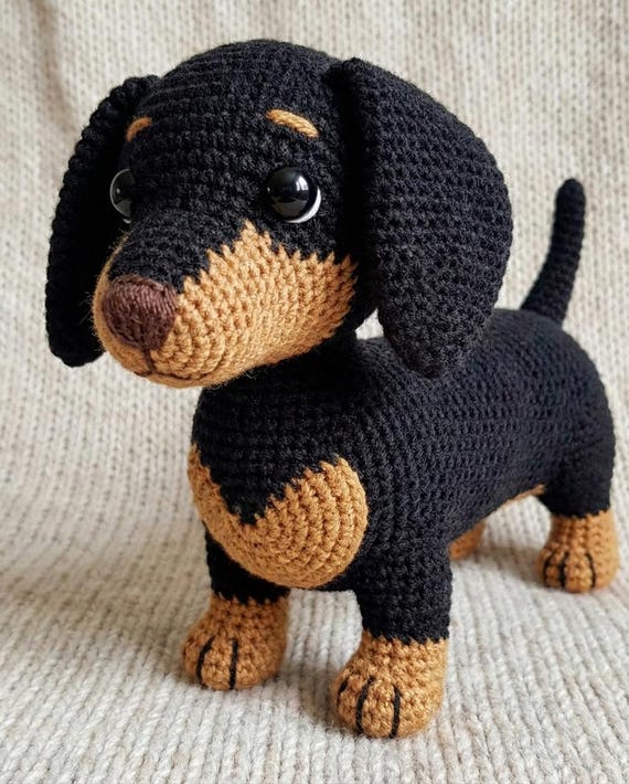 DachShund Black and Tan Dog Crochet Pattern, Amigurumi Pattern, Holiday Plush DIY, Winter Crochet PDF, Crochet Home Decor, PDF Pattern