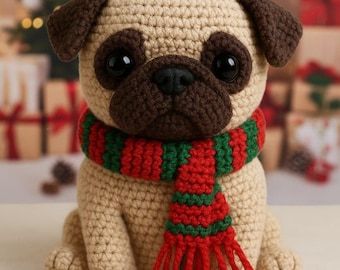 Modèle au crochet Le carlin, modèle Amigurumi, peluche de Noël carlin au crochet - modèle au crochet facile et mignon