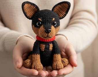 Modèle au crochet chien noir et feu Pinscher, modèle Pinscher Amigurumi, peluche des Fêtes à faire soi-même, PDF au crochet, décoration d'intérieur au crochet, modèle PDF