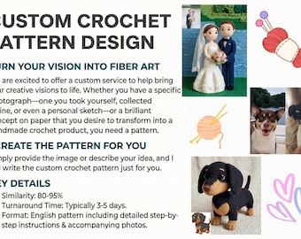 Modèle personnalisé au crochet : patron PDF anglais Amigurumi, chien, chat, animaux, personnage personnalisé,... à partir de votre idée ou photo