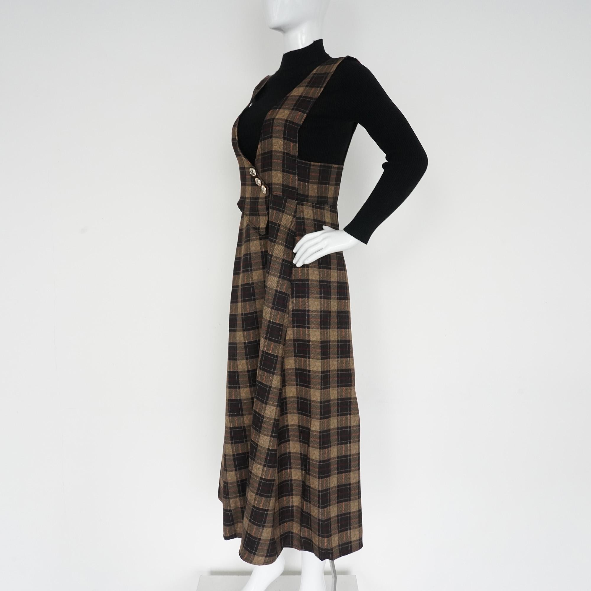 Coffee-colored Plaid Dress | Deep V-neck Plaid Dress | Autumn
