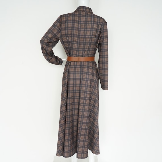 brown plaid dress long sleeve Women's Plaid Long-sleeve Shirt Dress With Belt | Ankle-length Button-down  Maxi Dress | Autumn Street Style Dress | Birthday Gift