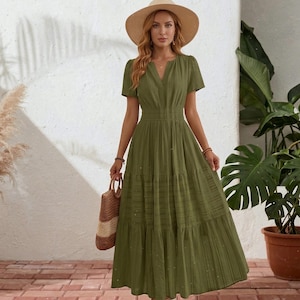 slim fit dress slacks Olive Green Rhinestone Maxi Dress – Petite Chérie main image 1