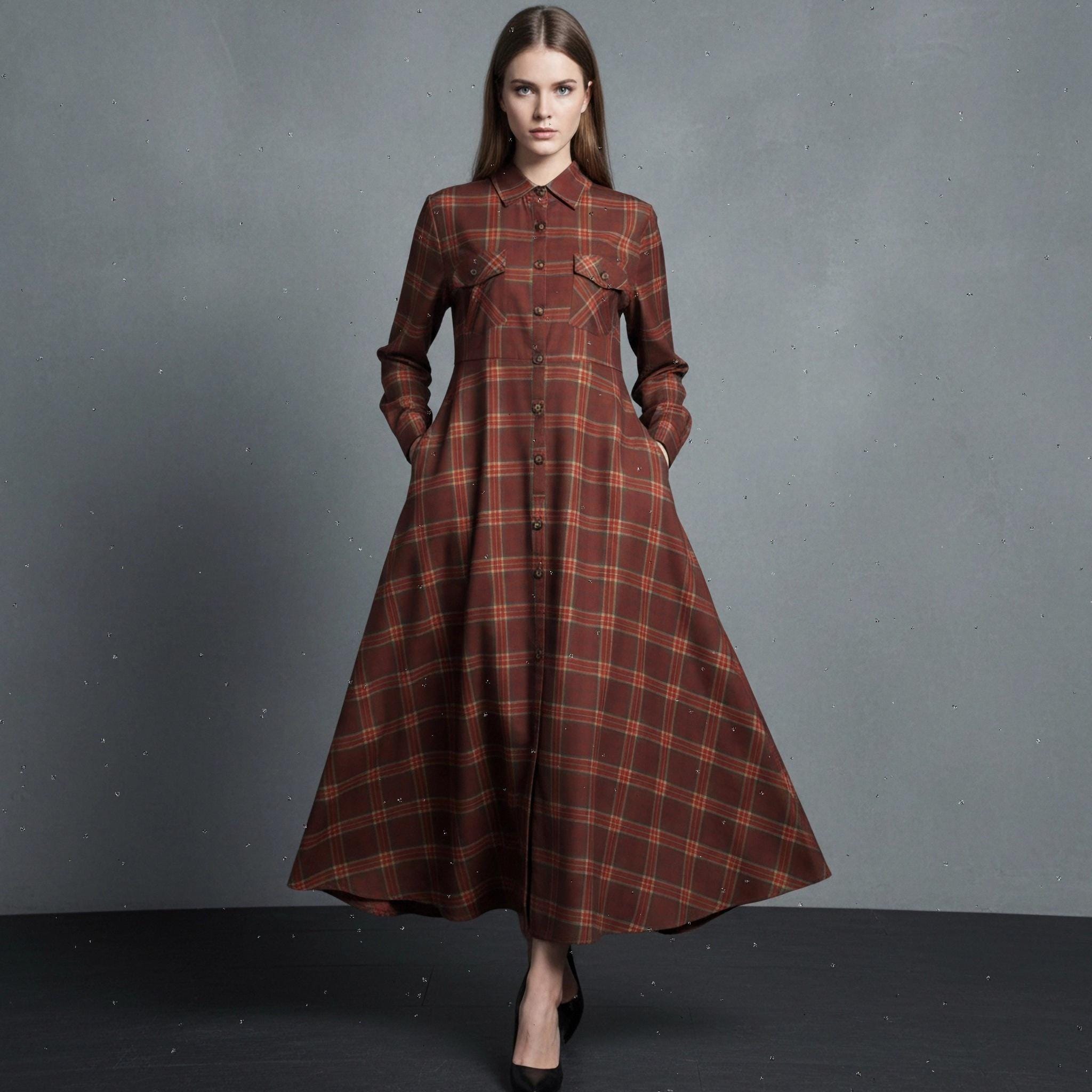 knee length dresses for ladies Red Plaid Midi Dress - All Dresses