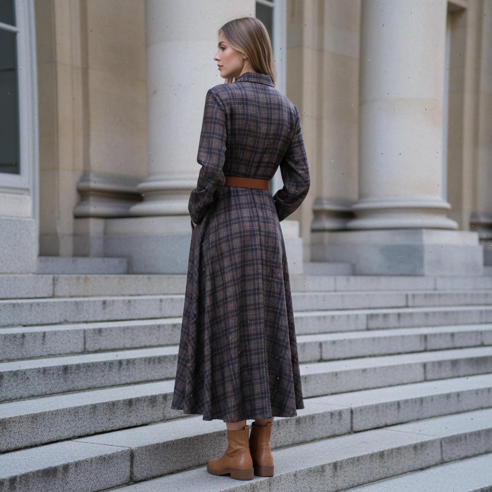 plaid long sleeve shirt dress Women's Plaid Long-sleeve Shirt Dress With Belt | Ankle-length Button-down Maxi  Dress | Autumn Street Style Dress | Birthday Gift