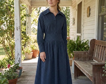 Vestido a cuadros de manga larga para mujer, vestido informal a cuadros, vestido abotonado, vestido de estilo urbano, vestido de diario, regalo de Navidad