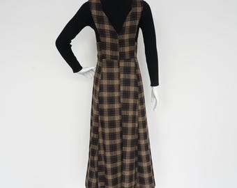 Coffee-colored Plaid Dress | Deep V-neck Plaid Dress | Autumn