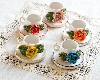 Handgefertigte Rose Keramiktasse mit 24K Echtgold Details, Luxus Muttertagsgeschenk