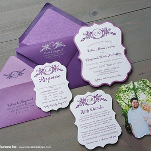 Ornate Monogram Glitter Wedding Invitation Sample Flat or Pocket Fold Style image 2