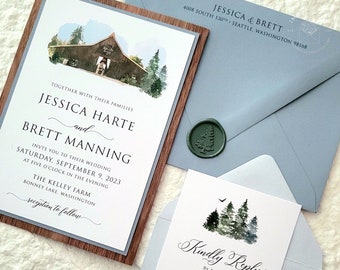 Rustic Wood Barn Wedding Invitation Sample | The Kelley Farm