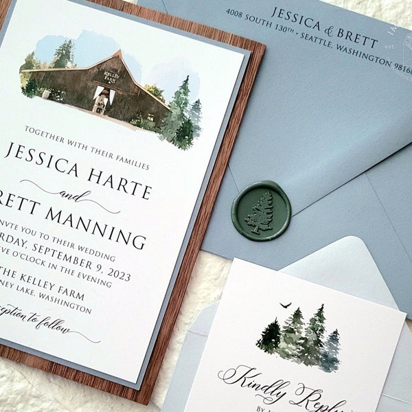 Rustic Wood Barn Wedding Invitation Sample | The Kelley Farm