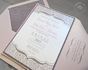 Rustic Lace Wedding Invitation Sample | Flat or Pocket Fold Style