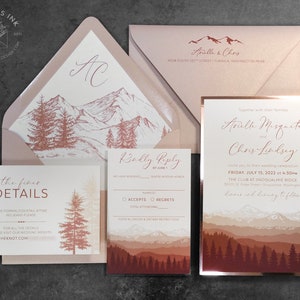 Ombre Mountains Wedding Invitation Sample | Terra Cotta Pink and Orange | Desert Landscape