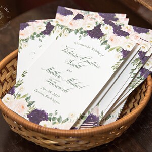 Eggplant Purple and Blush Floral Watercolor Wedding Invitation Sample Roses and Hydrangeas Elegant Garden Flowers image 3