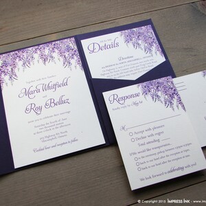 Lavender Wisteria Wedding Invitation Sample Flat or Pocket - Etsy