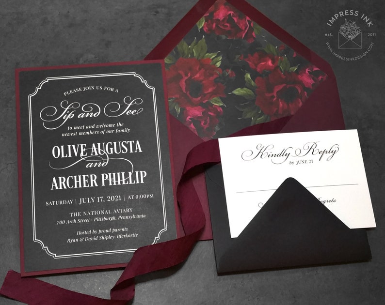 Moody Elegant Peony Floral Wedding Invitation Sample Black and White Invites Gothic Stationery image 2