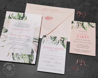 Tropical Palms Boarding Pass Wedding Invitation Sample | Florida Key West Wedding | Destination Wedding Invitation