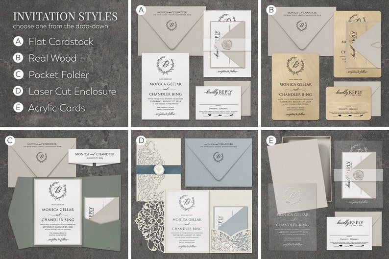 Real Wood Cards Typography Wedding Invitation Sample Flat or Pocket Fold Style image 4