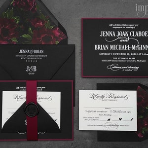 Moody Elegant Peony Floral Wedding Invitation Sample Black and White Invites Gothic Stationery image 1