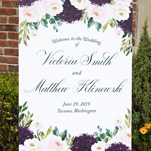 Eggplant Purple and Blush Floral Watercolor Wedding Invitation Sample Roses and Hydrangeas Elegant Garden Flowers image 5