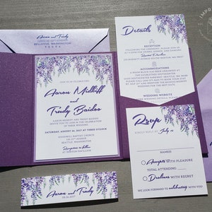 Lavender Wisteria Wedding Invitation Sample Flat or Pocket - Etsy