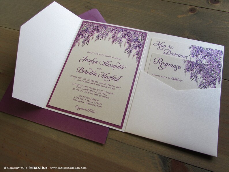 Lavender Wisteria Wedding Invitation Sample Flat or Pocket | Etsy