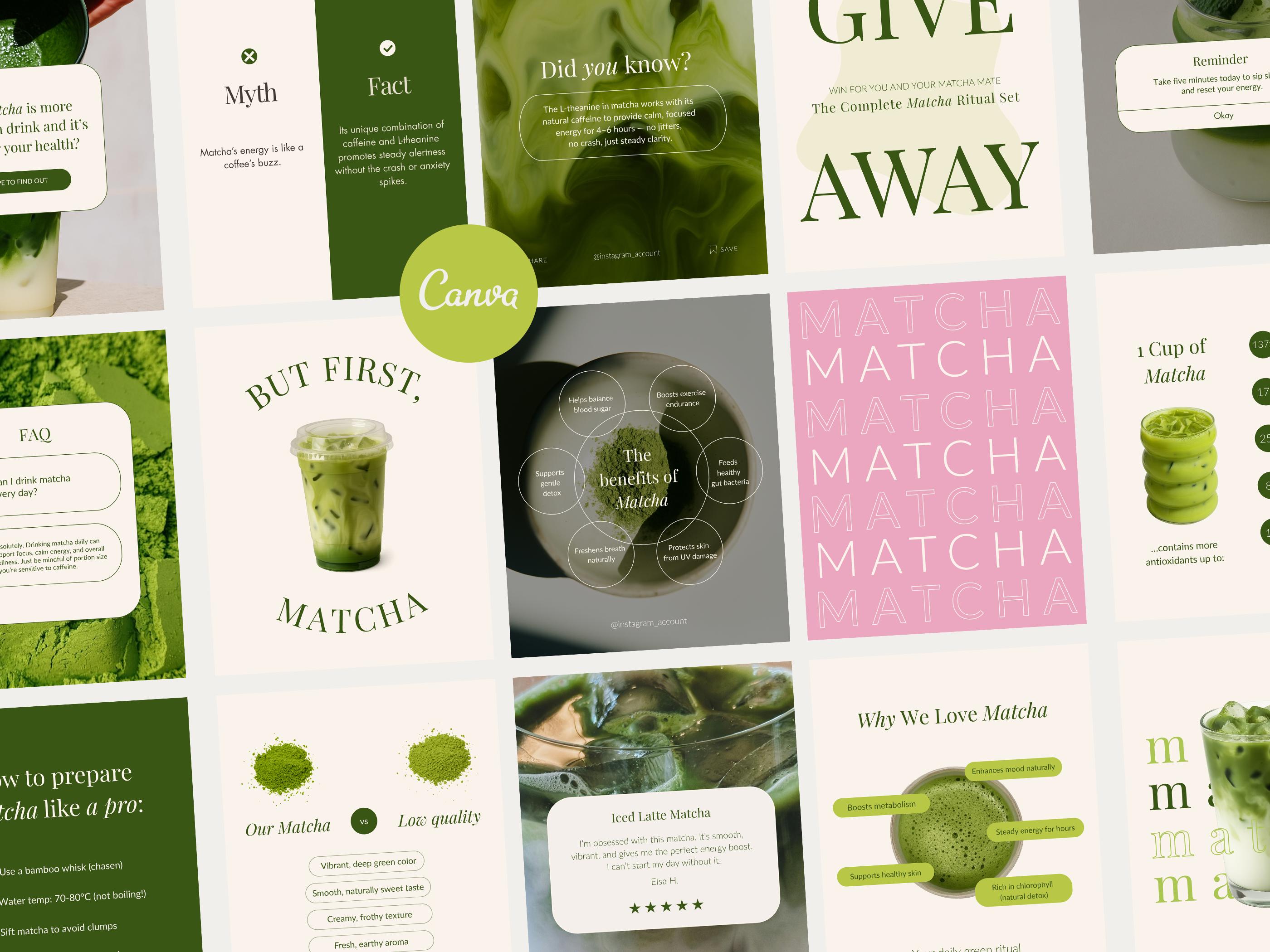 Matcha Canva Templates | Instagram Social Media Content Pack - Etsy