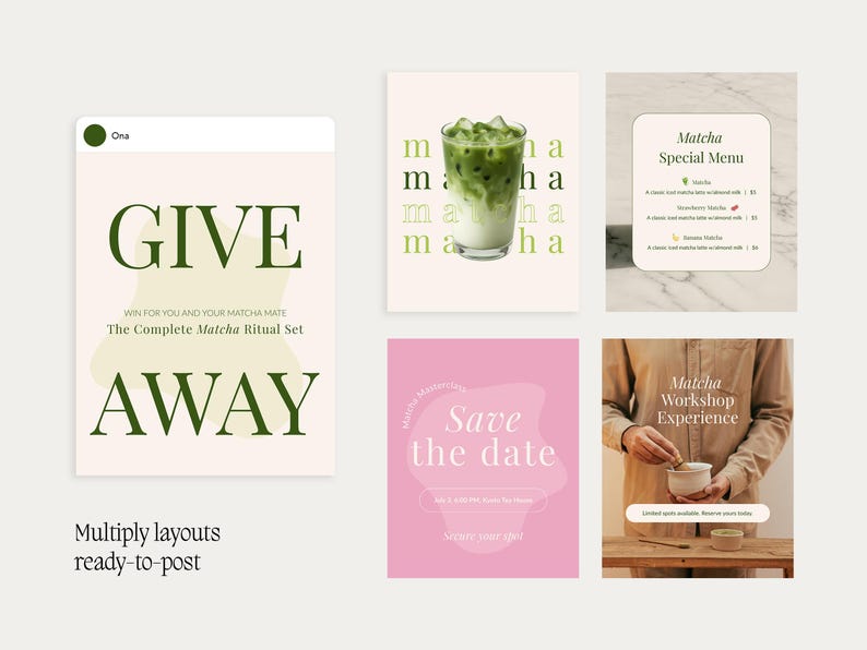 Matcha Canva Templates | Instagram Social Media Content Pack - Etsy