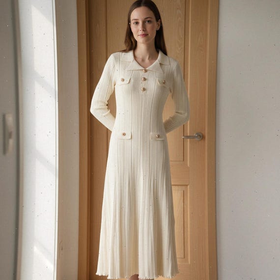 A-line Long-sleeved Midi Dress With Gold Buttons | Knitted Fitted Dress, Autumn/winter Outfit | Women's Gift - Etsy Canada A-line Long-sleeved Midi Dress With Gold Buttons | Knitted Fitted Dress, Autumn/winter Outfit | Women's Gift - Etsy Canada