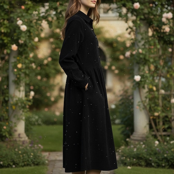 Women's Corduroy Long-Sleeve Dress | Button-Down Midi Dress, A-Line Silhouette | Casual Autumn/Winter Dress | Christmas Gift
