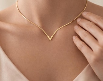 V Shape Snake Chain Necklace, Minimalist Chevron Choker