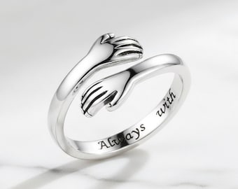 Silver Hug Ring | Adjustable Embrace Jewelry, Sentimental Gift
