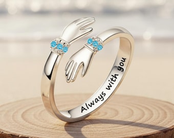 Sterling Silver Hug Ring - Cubic Zirconia - Daughter Gift