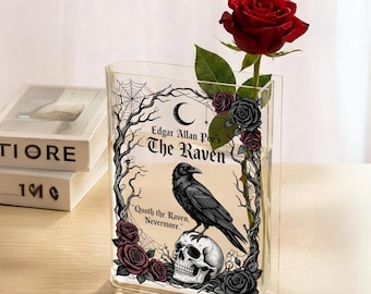 The Complete Tales and Poems of Edgar Allan Poe Acrylic Book Vase, Gothic Dark Academia Decor, Spooky Bookish Flower Vase, Mother's Day Gift