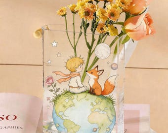 The Little Prince Book Vase, Le Petit Prince and Fox Clear Flower Vase, Classic Literature Decor, Book Lover Gift, Acrylic Bookshelf Art