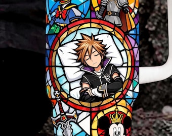 Kingdom Hearts 40oz Tumbler with Handle, Dive to the Heart Cup, Sora Donald Goofy Mug, Video Game Fan Gift, Anime Travel Cup, Boyfriend Gift