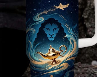 Aladdin 40oz Tumbler with Handle, Magic Lamp Disney Trip Cup, Magic Carpet Travel Mug, Disney Family Vacation, Arabian Nights Tumbler