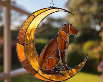 Chokladlabrador på månen solfångare, husdjursminnesgåva, förlust av hund sympatigåva, brun labrador mamma present, labrador retriever dekor, inte glas