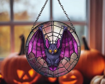 Gothic Bat Suncatcher, Halloween Window Hanging, Spooky Home Decor, Acrylic Faux Stained Glass, Vampire Bat Art, Night Creature Suncatcher