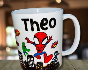 Caneca personalizada com tema do Homem-Aranha e seus amigos, caneca personalizada, xícara de café personalizada, presente para amigo, presente para madrinha, presente para amante de chá.