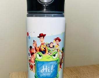 Character Themed Personalised 600ml Aluminium Water Bottles - made with your favourite characters! School Water Bottle