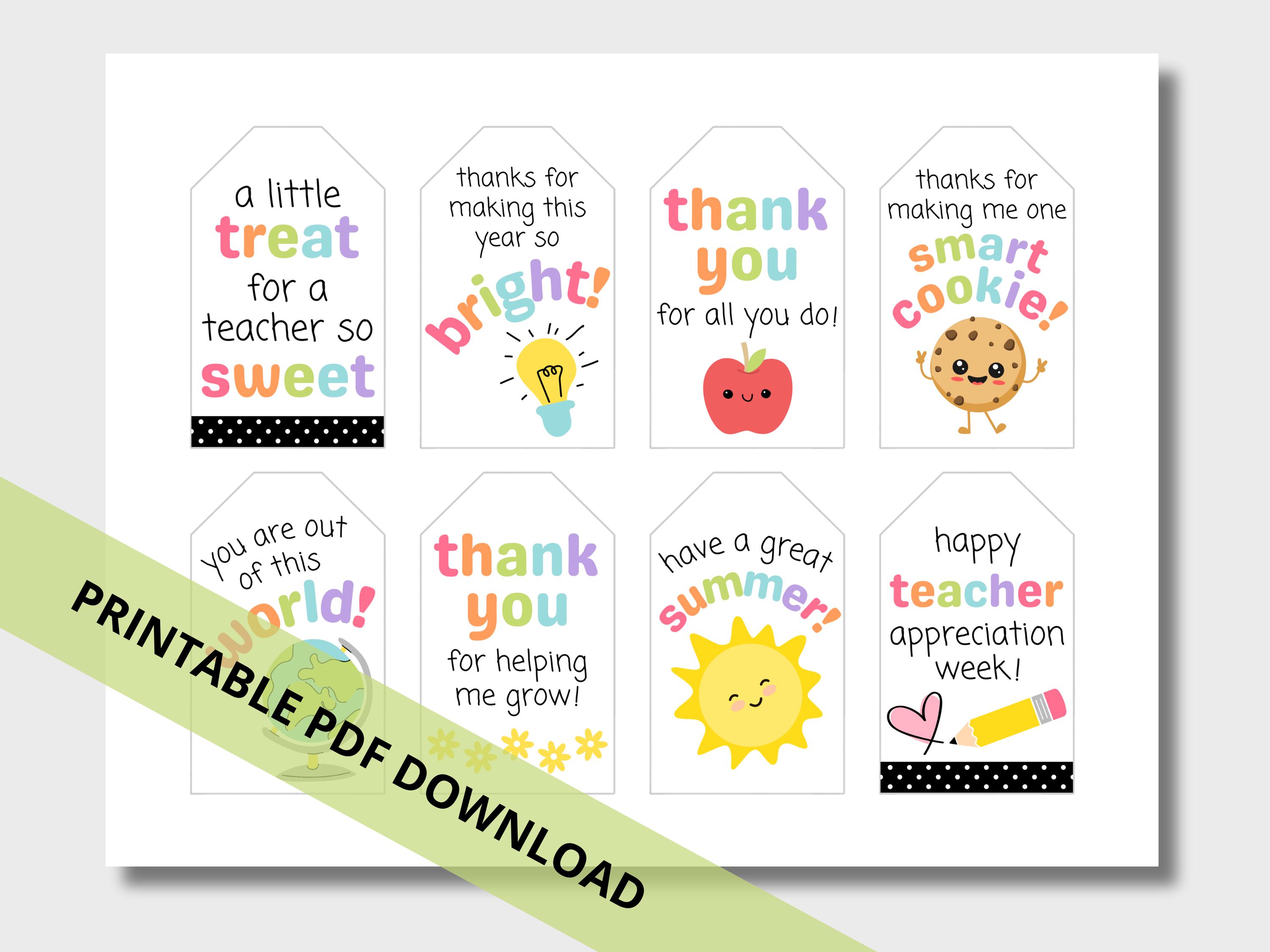 Teacher Appreciation Gift Tags & Treat Tags | Printable PDF Download - Etsy