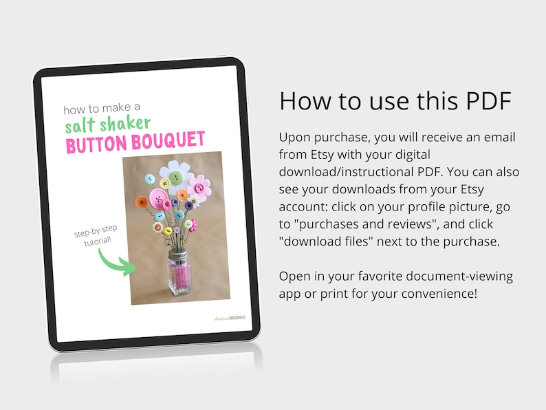How to Make a Salt Shaker Button Bouquet PDF Ebook, DIGITAL DOWNLOAD